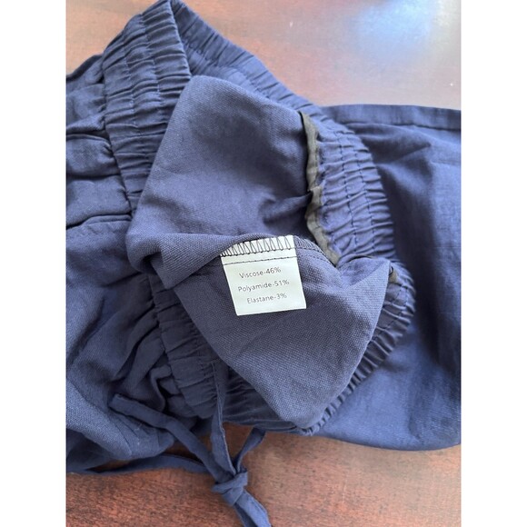 KICZOY Pants Womens Small Navy Blue Wide Leg Elastic Waist Pleated - Picture 7 of 7